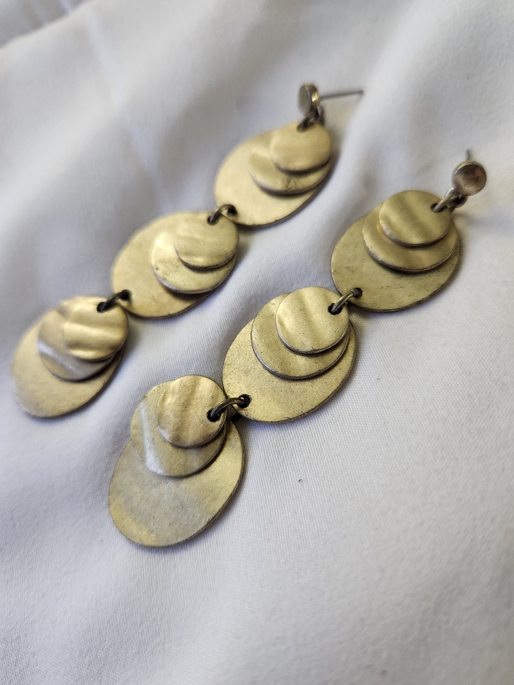 Gold Tone Layered Disc Drop Earrings - Women Jewelry